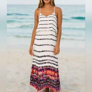 Quiksilver Silk Maxi Dress M Beach Vacation Summer Feminine